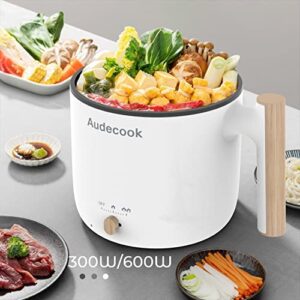 Audecook Electric Hot Pot with Steamer, 1.8L Portable Mini Travel Cooker, Multifunctional Non-Stick Electric Skillet for Stir Fry/Stew/Steam, Perfect for Ramen Noodles/Pasta/Egg/Soup/Oatmeal