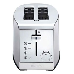 krups kh732d50 2-slice toaster, stainless steel toaster, 5 functions with cancel, toasting, defrost, reheat and bagel, cord storage, silver