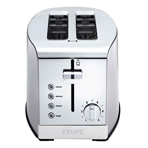 KRUPS KH732D50 2-Slice Toaster, Stainless Steel Toaster, 5 Functions with Cancel, Toasting, Defrost, Reheat and Bagel, Cord Storage, Silver