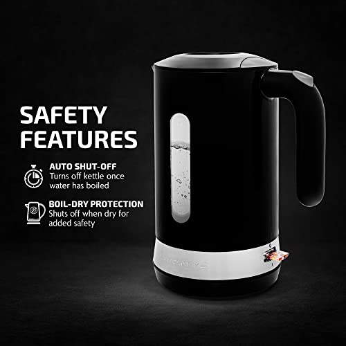 Ovente Electric Kettle, 1.8 Liter with Prontofill Lid 1500 Watt BPA-Free Fast Heating Element with Auto Shut-Off & Boil Dry Protection, Instant Hot Water Boiler for Coffee & Tea, Black KP413B