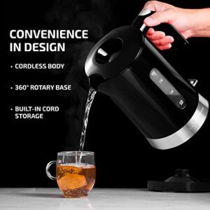 Ovente Electric Kettle, 1.8 Liter with Prontofill Lid 1500 Watt BPA-Free Fast Heating Element with Auto Shut-Off & Boil Dry Protection, Instant Hot Water Boiler for Coffee & Tea, Black KP413B