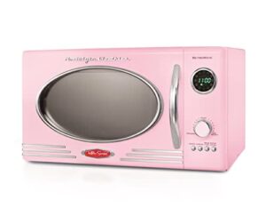 nostalgia retro countertop microwave oven – large 800-watt – 0.9 cu ft – 12 pre-programmed cooking settings – digital clock – kitchen appliances – pink