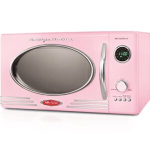 Nostalgia Retro Countertop Microwave Oven - Large 800-Watt - 0.9 cu ft - 12 Pre-Programmed Cooking Settings - Digital Clock - Kitchen Appliances - Pink