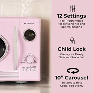 Nostalgia Retro Countertop Microwave Oven - Large 800-Watt - 0.9 cu ft - 12 Pre-Programmed Cooking Settings - Digital Clock - Kitchen Appliances - Pink