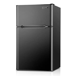 euhomy mini fridge with freezer, 3.2 cu.ft mini refrigerator with freezer, dorm fridge with freezer 2 door for bedroom/dorm/apartment/office – food storage or cooling drinks(black).