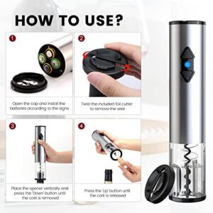 CIRCLE JOY Electric Wine Opener, Battery Wine Opener, Wine Bottle Opener, Electric Corkscrew, Wine Puller, Wine Screwpull, Uncorker, Cork Remover, Stainless Steel