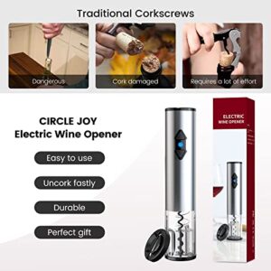 CIRCLE JOY Electric Wine Opener, Battery Wine Opener, Wine Bottle Opener, Electric Corkscrew, Wine Puller, Wine Screwpull, Uncorker, Cork Remover, Stainless Steel