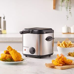 Elite Gourmet EDF1550 Electric 1.5 Qt. / 6 Cup Oil Capacity Deep Fryer, Adjustable Temperature, Removable Basket, Lid with Viewing Window, Stainless Steel