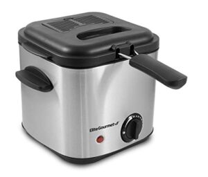 elite gourmet edf1550 electric 1.5 qt. / 6 cup oil capacity deep fryer, adjustable temperature, removable basket, lid with viewing window, stainless steel