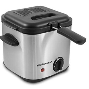 Elite Gourmet EDF1550 Electric 1.5 Qt. / 6 Cup Oil Capacity Deep Fryer, Adjustable Temperature, Removable Basket, Lid with Viewing Window, Stainless Steel