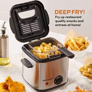 Elite Gourmet EDF1550 Electric 1.5 Qt. / 6 Cup Oil Capacity Deep Fryer, Adjustable Temperature, Removable Basket, Lid with Viewing Window, Stainless Steel