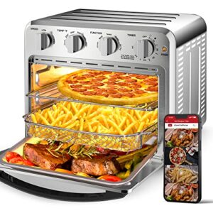 geek chef air fryer toaster oven combo,16qt convection ovens countertop, 6 slice toaster, 10-inch pizza, whit warm, broil, toast, bake, air fry, oil-free, 100+ online video recipes & accessories, perfect for countertop, stainless steel