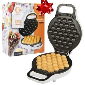 masterchef bubble waffle maker- electric non stick hong kong egg waffler iron griddle w free recipe guide- ready in under 5 minutes