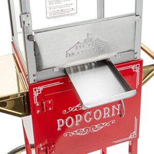 Olde Midway Vintage Style Popcorn Machine Maker Popper with Cart and 8-Ounce Kettle - Red