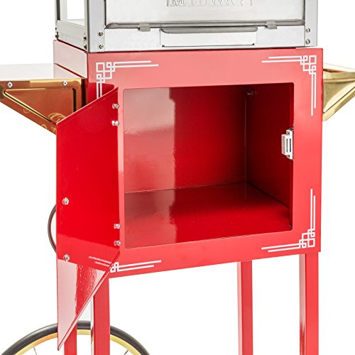 Olde Midway Vintage Style Popcorn Machine Maker Popper with Cart and 8-Ounce Kettle - Red