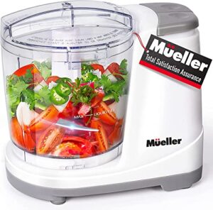 mueller electric food chopper, mini food processor, 3-cup mini chopper, meat grinder, mix, chop, mince and blend vegetables, fruits, nuts, meats, stainless steel blade, white