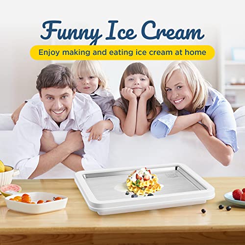 Neretva Ice Cream Maker, Ice Cream Roller Plate With 2 Spatulas for Kids Family, Food Grade Stainless Steel Pan Ice Cream Machine Easy For Homemade Rolled Ice Cream Frozen Yogurt Sorbet Gelato -White