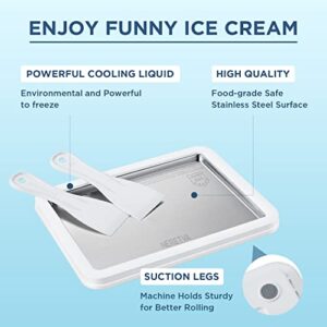 Neretva Ice Cream Maker, Ice Cream Roller Plate With 2 Spatulas for Kids Family, Food Grade Stainless Steel Pan Ice Cream Machine Easy For Homemade Rolled Ice Cream Frozen Yogurt Sorbet Gelato -White