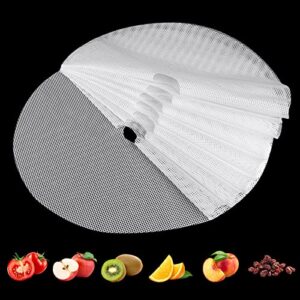 (8 pack) round silicone dehydrator sheets, dostk premium non stick silicone mesh for fruit dehydrator , dehydrator tray liner reusable (round 13″ diameter)