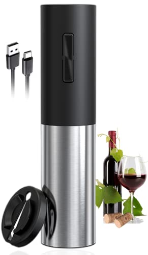 Electric Wine Opener, Automatic Electric Wine Bottle Corkscrew Opener with Foil Cutter, Rechargeable (Stainless Steel)