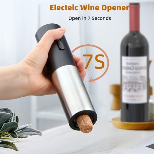 Electric Wine Opener, Automatic Electric Wine Bottle Corkscrew Opener with Foil Cutter, Rechargeable (Stainless Steel)