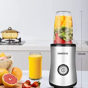 Amateys Personal Blender with Button,Professional Kitchen Blender for Smoothies and Shakes,17oz Portable Smoothie Blender ,Easy Cleaning&Operation,Height 12 Inch Suitable for Travel Carrying or Storage