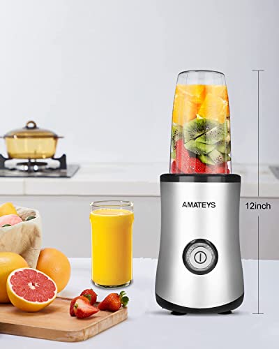 Amateys Personal Blender with Button,Professional Kitchen Blender for Smoothies and Shakes,17oz Portable Smoothie Blender ,Easy Cleaning&Operation,Height 12 Inch Suitable for Travel Carrying or Storage