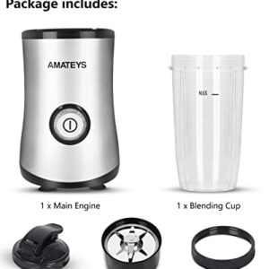 Amateys Personal Blender with Button,Professional Kitchen Blender for Smoothies and Shakes,17oz Portable Smoothie Blender ,Easy Cleaning&Operation,Height 12 Inch Suitable for Travel Carrying or Storage