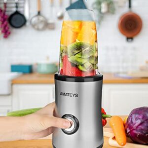 Amateys Personal Blender with Button,Professional Kitchen Blender for Smoothies and Shakes,17oz Portable Smoothie Blender ,Easy Cleaning&Operation,Height 12 Inch Suitable for Travel Carrying or Storage