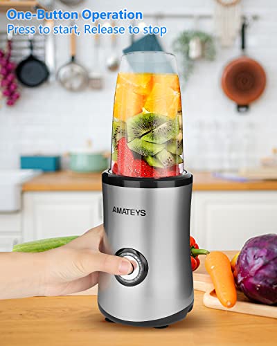 Amateys Personal Blender with Button,Professional Kitchen Blender for Smoothies and Shakes,17oz Portable Smoothie Blender ,Easy Cleaning&Operation,Height 12 Inch Suitable for Travel Carrying or Storage