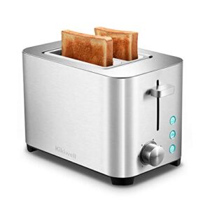 kikiwell toaster 2 slice, stainless steel bread toasters, extra wide slots, 6 bread shade settings, bagel/defrost/cancel function, removable crumb tray, 120v/850w (2 slice)