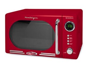 nostalgia retro compact countertop microwave oven, 0.7 cu. ft. 700-watts with led digital display, child lock, easy clean interior, red
