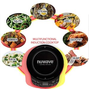 NUWAVE Flex Precision Induction Cooktop, 10.25” Shatter-Proof Ceramic Glass, 6.5” Heating Coil, 45 Temps from 100°F to 500°F, 3 Wattage Settings 600, 900 & 1300 Watts, 9” Duralon Ceramic Pan Included