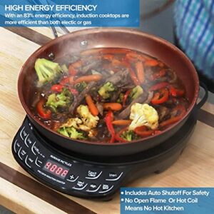 NUWAVE Flex Precision Induction Cooktop, 10.25” Shatter-Proof Ceramic Glass, 6.5” Heating Coil, 45 Temps from 100°F to 500°F, 3 Wattage Settings 600, 900 & 1300 Watts, 9” Duralon Ceramic Pan Included