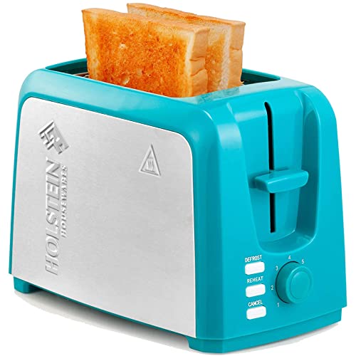 Holstein Housewares - 2-Slice Toaster with 7 Browning Control Settings, Teal/Stainless Steel - Great to Toast Bread, Bagels and Waffles