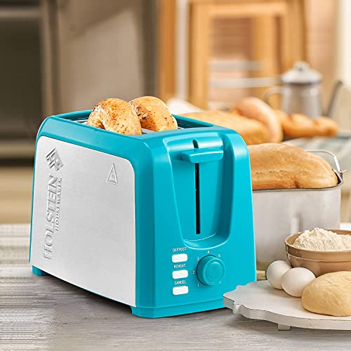 Holstein Housewares - 2-Slice Toaster with 7 Browning Control Settings, Teal/Stainless Steel - Great to Toast Bread, Bagels and Waffles