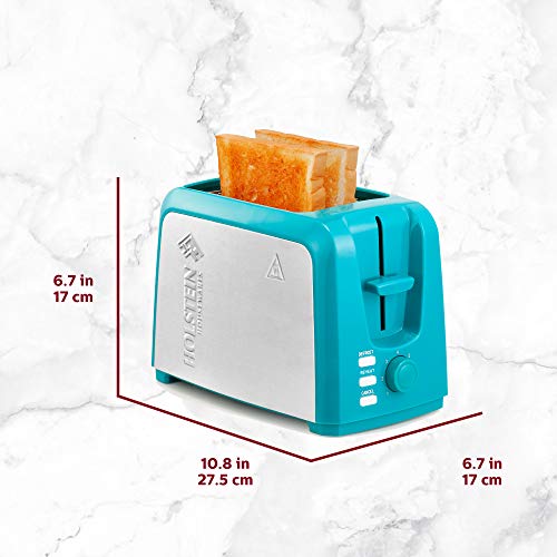 Holstein Housewares - 2-Slice Toaster with 7 Browning Control Settings, Teal/Stainless Steel - Great to Toast Bread, Bagels and Waffles