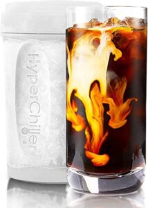 hyperchiller hc2w patented iced coffee/beverage cooler, new, improved,stronger and more durable! ready in one minute, reusable for iced tea, wine, spirits, alcohol, juice, 12.5 oz, white