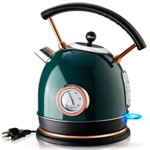 pukomc 1.8l electric water kettle with temperature gauge, hot water boiler & tea heater with curved handle, visible water level line, led light, auto shut-off&boil-dry protection,green
