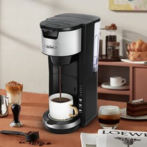 Sunvivi 2 In 1 Single Serve Coffee Maker For Single Cup Pods & Ground Coffee, One Cup Coffee Maker with 30 Oz Detachable Reservoir, 3 levels Adjustable Drip Tray Suitable for 7" Travel Tumbler