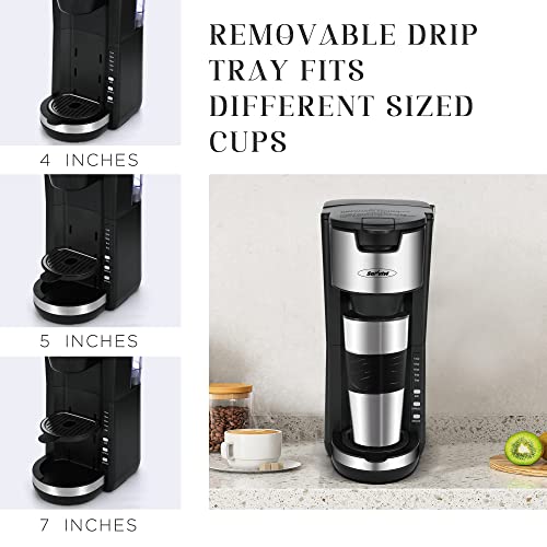 Sunvivi 2 In 1 Single Serve Coffee Maker For Single Cup Pods & Ground Coffee, One Cup Coffee Maker with 30 Oz Detachable Reservoir, 3 levels Adjustable Drip Tray Suitable for 7" Travel Tumbler