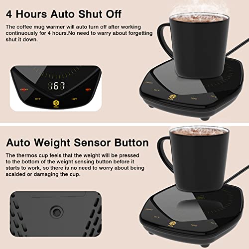 HX HECLX Mug Warmer Coffee Warmer for Desk Heater Accessories 131℉/149℉/167℉ Adjustable Temperature 25W 4h Auto Shut Off-Setting Cup Warmer for Coffee, Beverage, Milk, Tea, Water (Mug Not Included)