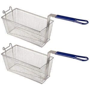 2pcs deep fryer basket with non-slip handle heavy duty nickel plated iron construction 13 1/4″ x 6 1/2″ x 6″ commercial use