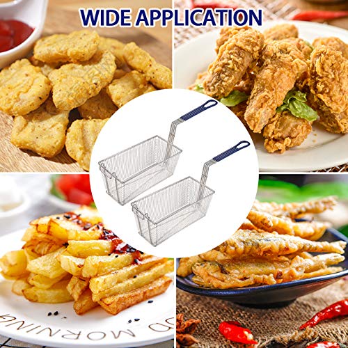 2PCS Deep Fryer Basket With Non-Slip Handle Heavy Duty Nickel Plated Iron Construction 13 1/4" x 6 1/2" x 6" Commercial Use