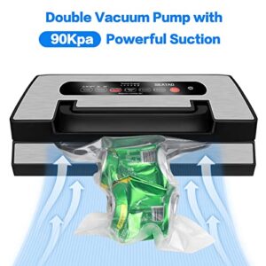 Seatao Commercial Vacuum Sealer Machine,90Kpa Multifunctional Food Saver Vacuum Sealer Machine with Dry/Moist Modes and LED Indicator Lights,Handle Locked Design,For Sous Vide and Air Tight Food Storage,Silver