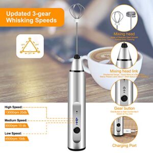 Milk Frother Handheld, Gbivbe Rechargeable Whisk Drink Mixer for Coffee with Art Stencils, Coffee Mixer for Cappuccino, Hot Chocolate Match, Frappe, Hot Chocolate, Egg Whisk