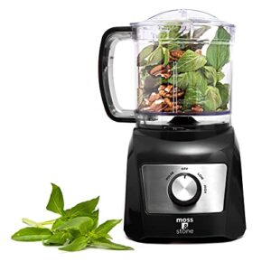 moss & stone 3 cup mini food processor, strong vegetable chopper for dicing, chopping, mincing, & puree 350 watts mini chopper with 2 speeds, perfect baby food processor (black)