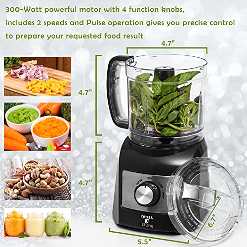 Moss & Stone 3 Cup Mini Food Processor, Strong Vegetable Chopper for Dicing, Chopping, Mincing, & Puree 350 Watts Mini Chopper With 2 Speeds, Perfect Baby Food Processor (Black)