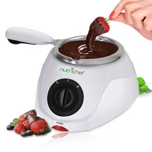 nutrichef chocolate melting warming fondue set – 25w electric choco melt / warmer machine w/ keep warm dipping function & removable pot, melts chocolate, candy, butter, cheese- pkfnmk14,white