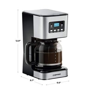 Chefman 12-Cup Programmable Coffee Maker, Electric Brewer, Auto Shut Off, Digital Display w/Auto-Brew Function, Anti-Drip Pot, Reusable Filter for Fresh Grounds, Square Stainless Steel, Glass Carafe